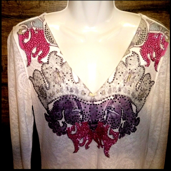 One World Top Size M Waffle Rhinestone Paisley NEW - Picture 10 of 16